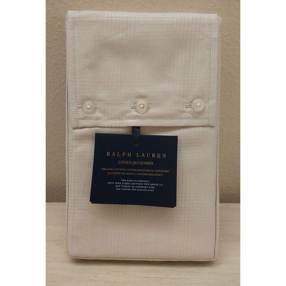 Ralph Lauren LOVAN JACQUARD 100% Organic Cotton Two King Pillowcases PLATINUM - Picture 1 of 8